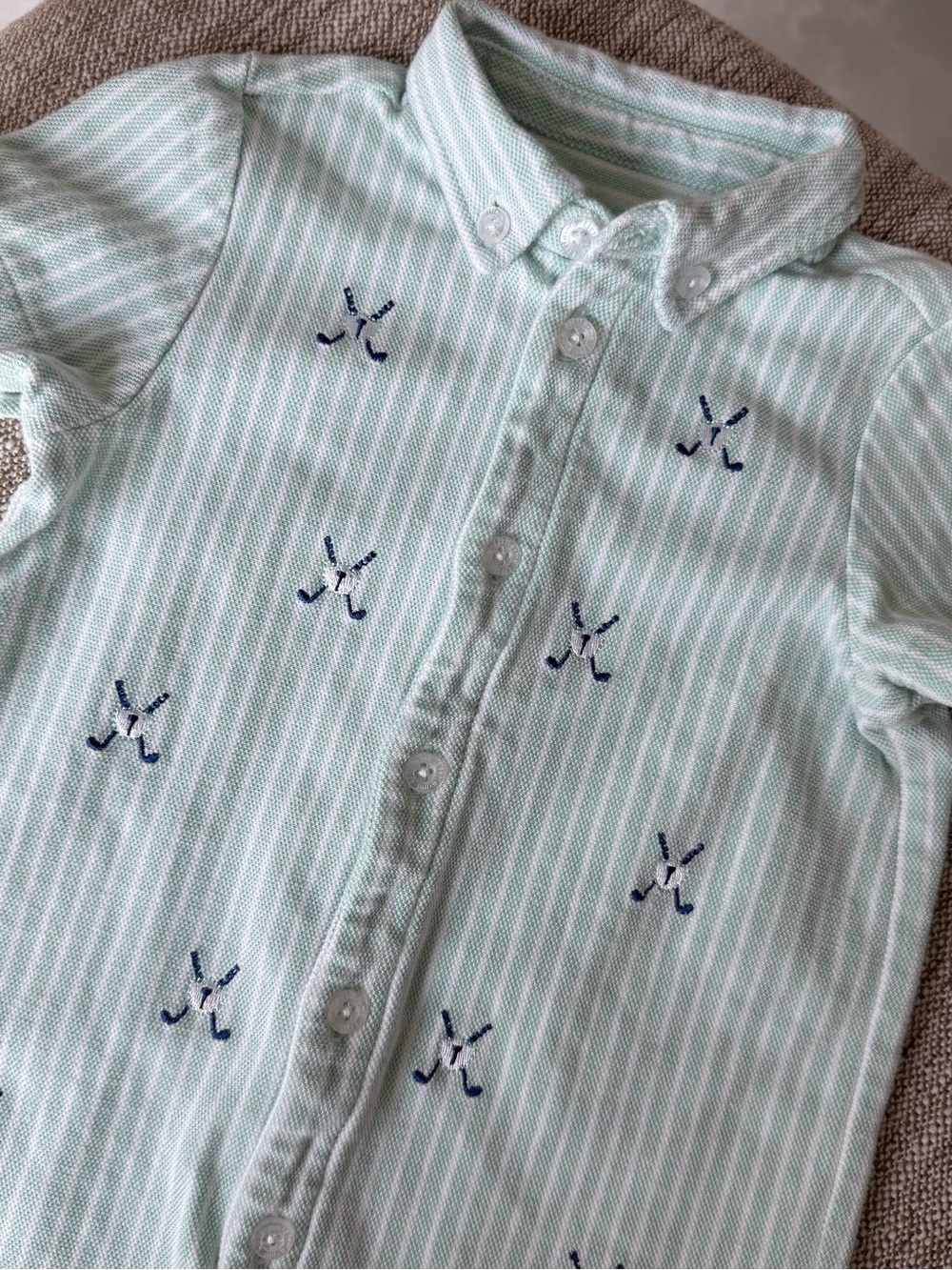 Little Me Mint & White Striped Button-Front Romper - Picture 3 of 5